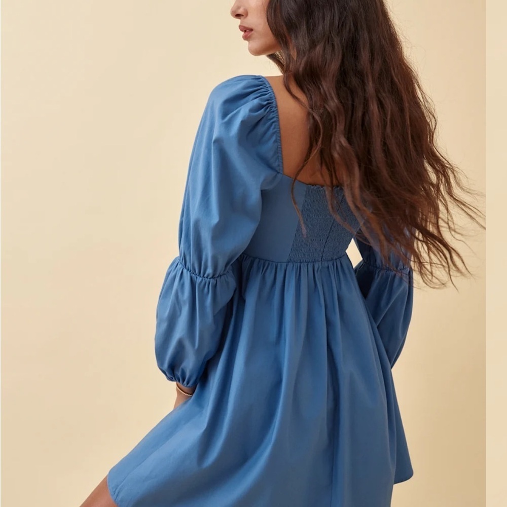 Reformation Michaela Puff-Sleeve Organic Cotton Mini Dress sz 6 - Picture 3 of 5